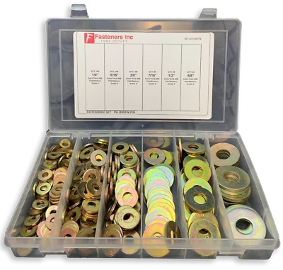 FASTENERS INC 310 Piece Grade 8 USS Extra Thick Heavy Duty Flat Washer Assortment Kit 6 Sizes
