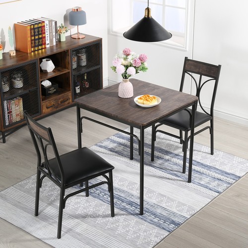 VECELO 3pcs Room Kitchen Table and Pu Cushion Chair Small Space Dining set for 2 - Picture 4 of 20