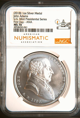 2018 John Adams US Mint Silver Presidential Medal First Day ANA NGC MS70