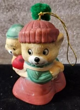 Vintage Christmas JASCO Caring Critter Bell Bear Ornament Bisque Porcelain