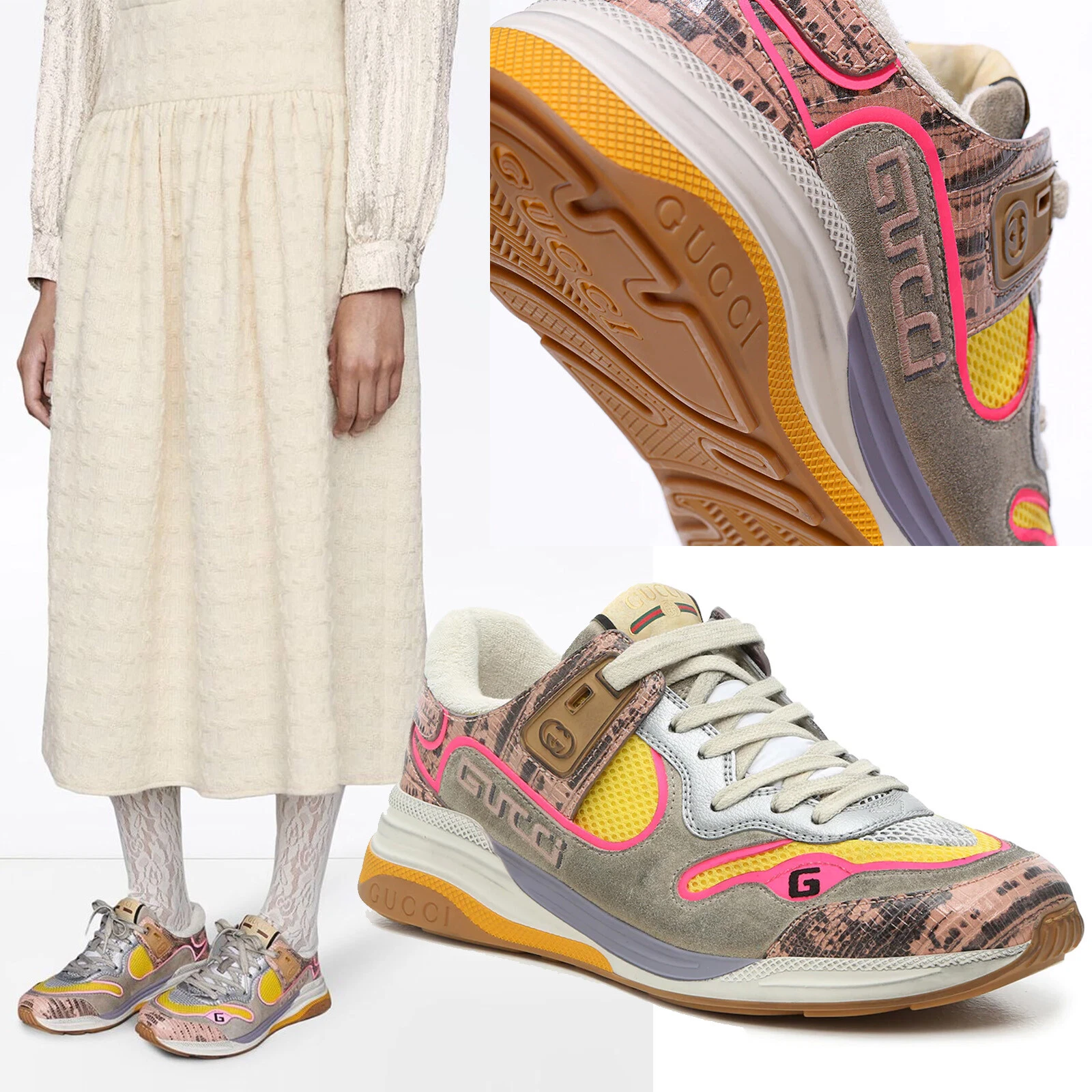 BASKETS GUCCI CHAUSSURES EN CUIR LÉZARD ULTRA ESPACE avec LOGO taille 37G 7 US