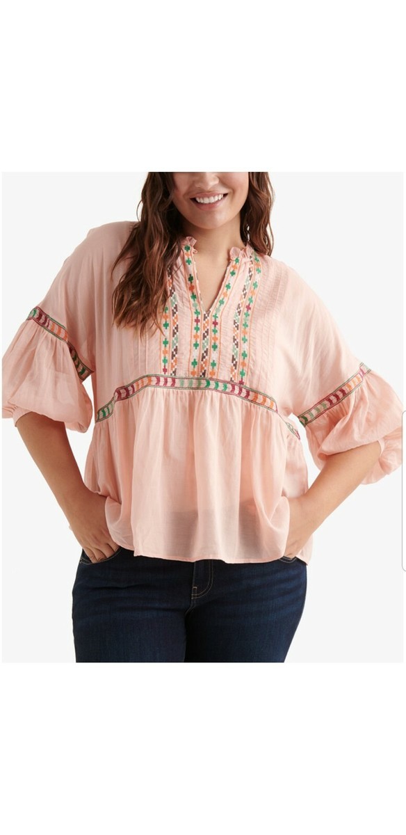 lucky brand women's embroidered top