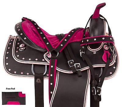 Black,Synthetic Western Trail Barrel Racing Horse Saddle Tack Size 14"-18"