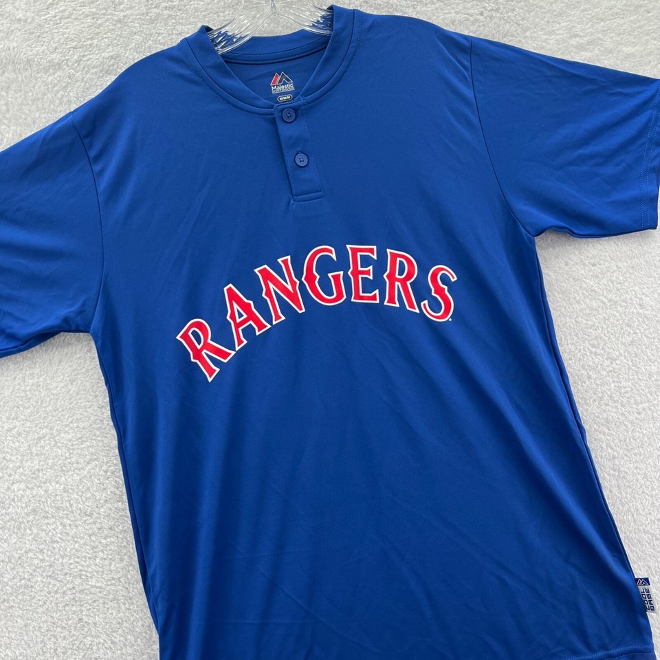 NEW Majestic Texas Rangers Shirt Mens Medium Blue MLB Baseball Button ...