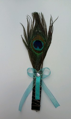 Peacock Feather Wedding BOUTONNIERE for Groom Groomsmen CORSAGE PROM Quinceañera - Picture 6 of 9