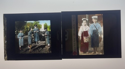 MENGE 6: Antike farbige Glas magische Laterne Rutschen; Japan & japanische Kinder - Bild 5 von 8