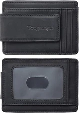 Toughergun Slim Minimalist Wallet for Men with Magnetic Money Clip Black 