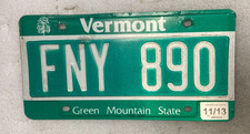 License Plate Vermont Green Mountain State Maple Tree  # FNY 890  Expired