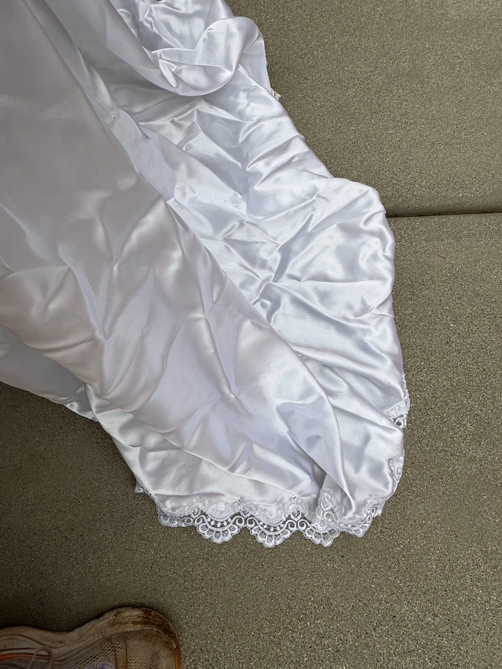 Vestido de novia Mon Cheri blanco roto lentejuelas suave satinado manga larga talla 12 Foto 3 de 4