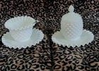 VINTAGE FENTON HOBNAIL MILK GLASS MAYO / MUSTARD SET - COMPLETE - SPOONS