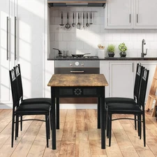 NNECW 5 Pieces Dining Table Set with 4 Upholstered Chairs for Coffee/Restaurant