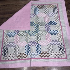 VTG Beautiful Hand Stitched Ocean Waves Quilt Early Americana Patchwork 86x83