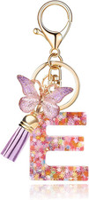 Fashion Alphabet Initial Letter Keychain Tassel Butterfly Pendant Key Ring for P