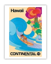 Hawaii - Hawaiian Surfer - Vintage Airline Travel Poster c.1960