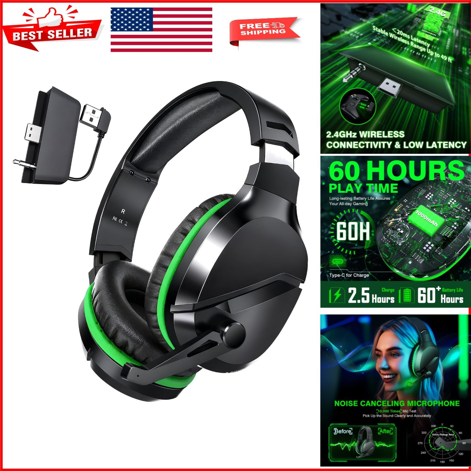 Ultimate Wireless Gaming Headset for Xbox, PS5 & PC - 3D Sound, 50mm Drivers