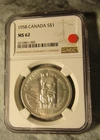 1958 CANADA SILVER DOLLAR $1...NGC MS-62...SHINY COIN