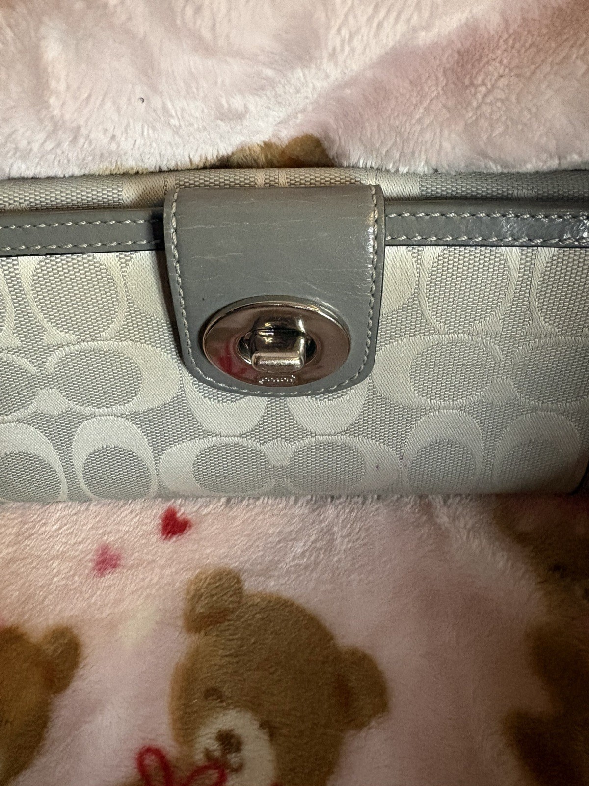 Cute Gray Large Canvas COACH Wallet Organizer w/ Leather Trim, made in Vietnam!  thumbnail 2