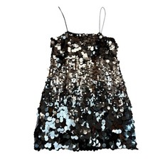 Evolutionary Black Silver Sequin Mini Dress Spaghetti Strap Size S NWT