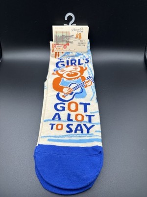 Blue Q Women s  This Girl s Got A Lot To Say  Monkey w Ukulele Ankle Socks (NEW)