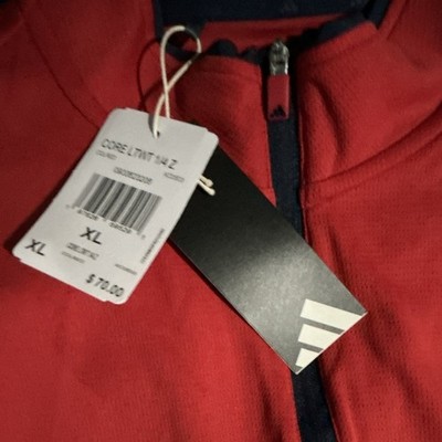 adidas Men s XL Red Solid 1/4 Zip Mock Neck Long Sleeve Pullover Top