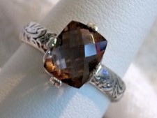 Natural Brown Smoky Quartz Size 8 Ring 925 Sterling Silver USA Made Checker Cut