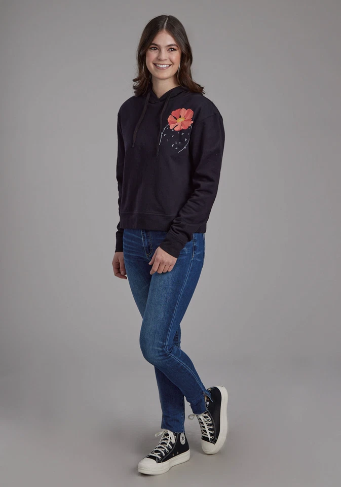 Sudadera con capucha de sarga negra 100 % algodón Roper para mujer Foto 2 de 3