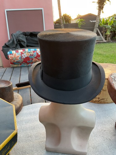 Antique Excellent Knox, Stetson, Dobbs “Beaver” Top Hat 7-5/8+& Hat Box - Picture 5 of 22