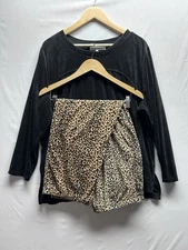 Carole Hochman Women’s Petite 1X Velour 2 Piece Pajama Set Black Leopard