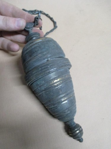 Oil lamp counterweight, single pulley, cast iron and brass, possibly Regency - Picture 4 of 9
