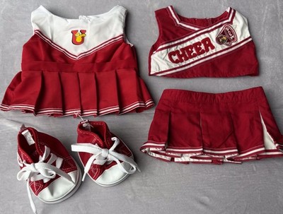 Build-A-Bear Workshop Red White Cheerleader  2 Outfit Lot Top & Skirt W/ Shoes