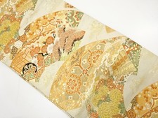 7590873: JAPANESE KIMONO / ANTIQUE MARU OBI / WOVEN FLOWER MANSION