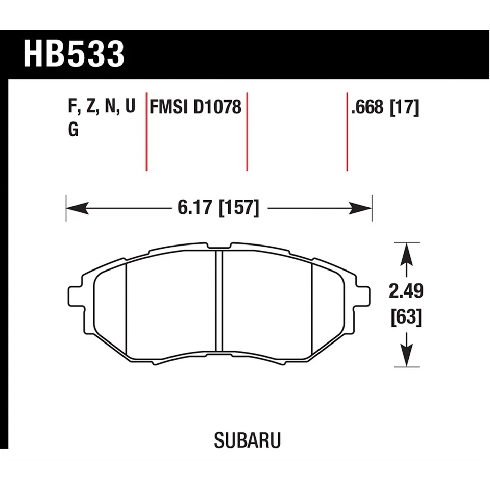 Hawk HB533N.668 conjunto de 2 rodas pastilhas de freio dianteiras para Subaru WRX Legacy Outback - Imagem 2 de 2