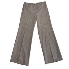 Mango Pants Gray Relaxed Leg Slacks Business Casual Office Stitch Buttons 