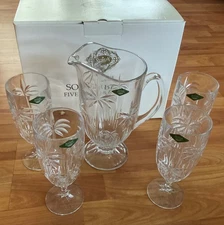 4 New Godinger Shannon Crystal South Beach Palm Tree Water/Iced Tea Glasses