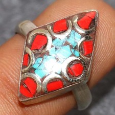 Nepali Tribal Nepali Tribal Tibetan Turquoise Red Coral Ring US 9 GW
