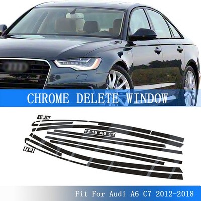 Glossy Black Chrome Delete Window Trims For Audi A6 C7 2012-2018 Sedan 