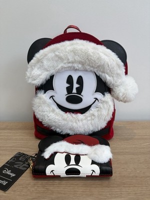 Santa Mickey Mouse Loungefly Tasche Rucksack und Geldbörse Portemonnaie Disney Parks Neu mit Etikett