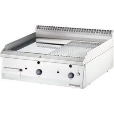 Gas-Griddleplatte verchromt Edelstahl Tischger&auml;t &frac12; glatt / &frac12; gerillt 800x700x250