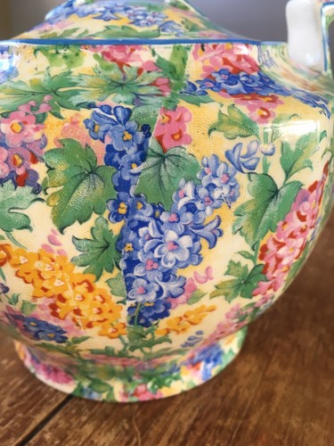 BEAUTIFUL RARE c1938 ART DECO ROYAL WINTON SOMERSET FLORAL CHINTZ TEAPOT WEDDING - Picture 8 of 12