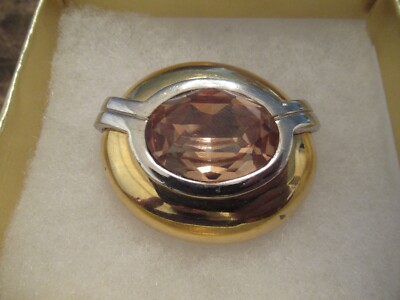 vintage ciner gold & SILVER Tone Citrine Crystal OVAL PENDANT