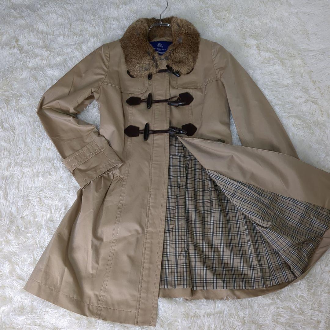 BURBERRY BLUE LABEL Trench Coat Beige Rabbit Fur Elegant A-Line Women's #D2711A
