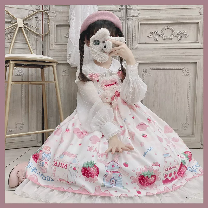 Japanese Sweet Kawaii Girls Strawberry milk Lolita sweet dress