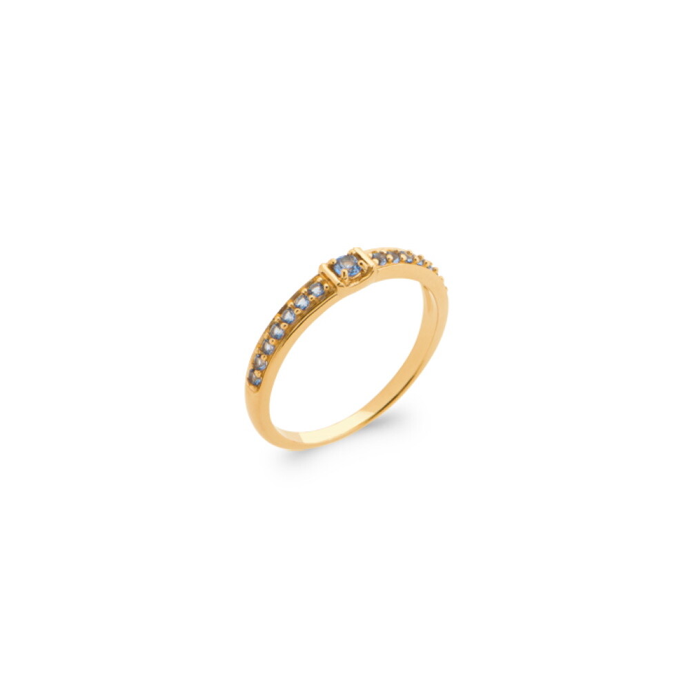Bague anneau zirconium bleus plaqué or anti-ternissement pour peaux sensibles