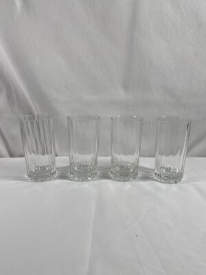 (4) Pasabahce Turkey Flat Paneled Ribbed Glass High Ball Glass Tumbler READ