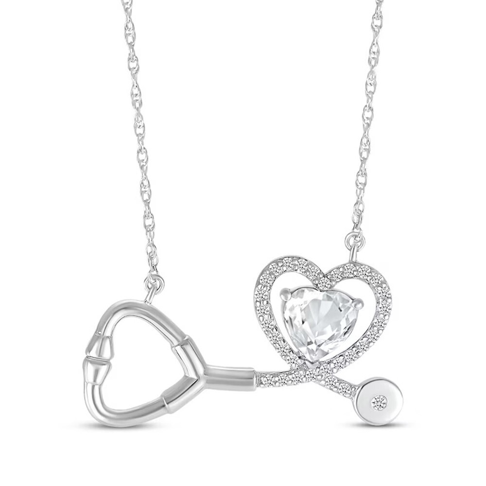 Valentine's Gift Heart Shaped Diamond Stethoscope Necklace Sterling Silver  18