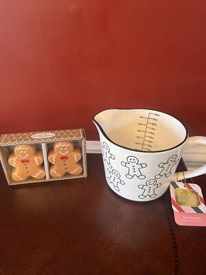 Bake Shop Gingerbread Man Ceramic Liquid Measuring Cup + Salt & Pepper Shakers