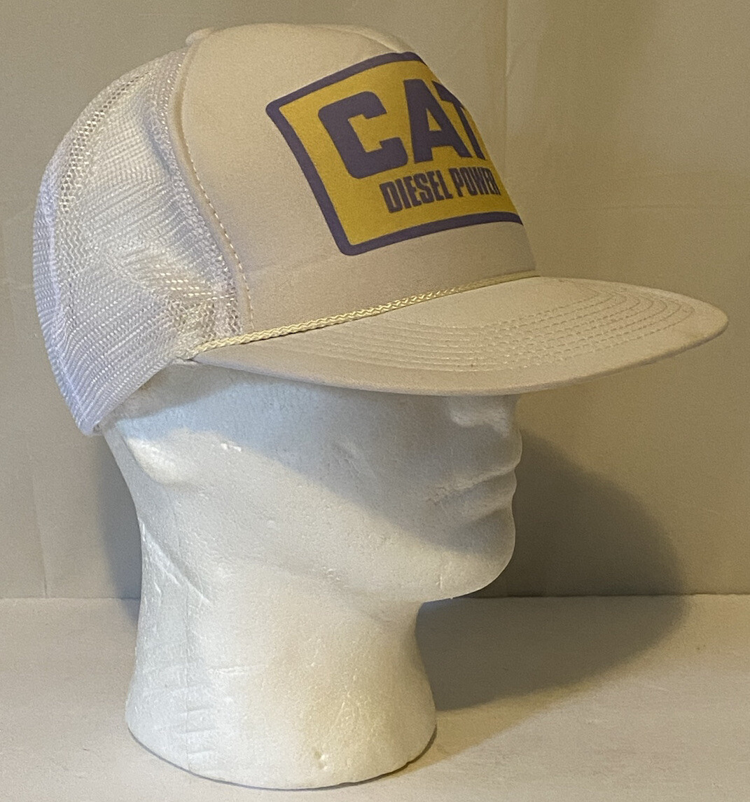 CAT Diesel Power Mesh Trucker Snapback Hat Vintage Adjustable White View 4
