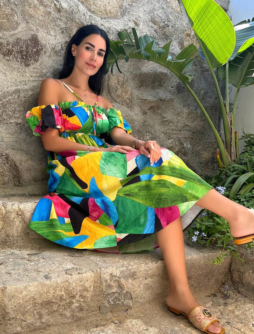 NWT H&M Viscose Linen-blend Off-the-shoulder Puff Midi Dress  Green/Patterned S | eBay