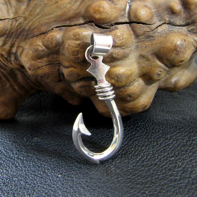 Solid 925 Sterling Silver 3D Nautical Fish Hook Pendant - Ocean Lover Jewelry