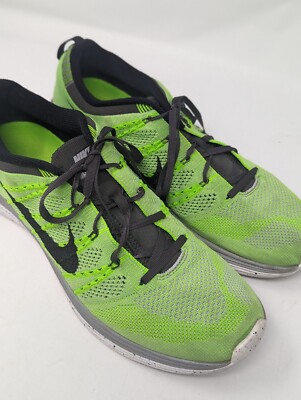 Nike Men's Flyknit One Lunarlon Electric Green Fabric Running Shoes Size 11